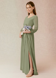 Azazie Angelica Junior Abito A-Line in Chiffon Plissettato Pistacchio image3