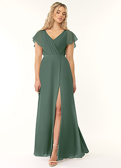 Azazie Rylee Brautjungfernkleider A-Linie Plissee Chiffon Kleid Eukalyptus image1