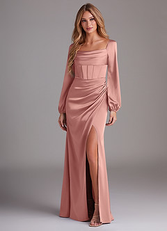 Azazie Charissa Brautjungfernkleider Etui Langarm Stretch-Satin Kleid Rosettenrosa image4