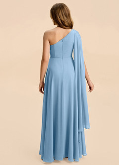 Azazie Averie Junior Vestido de Azul Acero de Gasa de Corte en A con Plisado image3