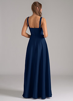 Azazie Shaude Bridesmaid Dresses Dark Navy A-Line Pleated Stretch Satin Dress image6