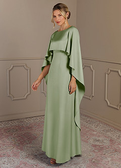 Azazie Eli Mother of the Bride Dresses Dusty Sage Sheath Boatneck Stretch Satin Dress image3