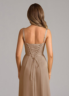Azazie Amaris Bridesmaid Dresses Taupe A-Line Corset Stretch Satin Dress image6