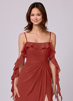 Barbie ♥ Azazie Jurken voor bruidsmeisjes Converteerbaar Jurk van Chiffon met A-Lijn Off the Shoulder Terracotta image2