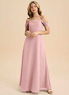 Azazie Anselie Junior Vestido de Rosa Empolvado de Gasa de Corte en A con Vestidos sin tirantes image3