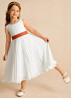 Azazie Margot Flower Girl Dresses Ivory Burnt Orange A-Line Pleated Chiffon Dress image3