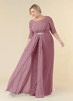Azazie Leonine Final Sale Vintage Mauve A-Line Scoop lace Chiffon Dress image8