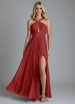 Azazie Hosanna Bridesmaid Dresses Rust A-Line Pleated Chiffon Dress image6