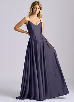 Azazie Truce 신부 들러리 드레스 A라인 스트레치 새틴 바닥 길이 드레스 image6