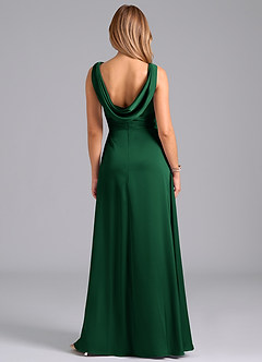 Azazie Karina Robes de demoiselle d'honneur Robe Trapèze en Satin extensible Plissée Vert Foncé image6