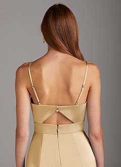 Azazie Shania Brautjungfernkleider Etui V-Hals Gefaltet Stretch-Satin Kleid Gold image4