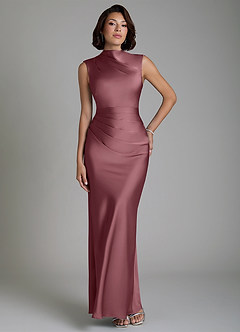 Azazie Lumia Bridesmaid Dresses Desert Rose Sheath Corset Stretch Satin Dress image1