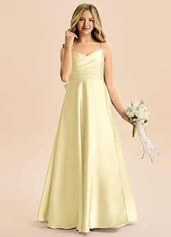 Azazie Rumi Junior Linia A Pofałdowany Satyna elastyczna Długość podłogi Młodsza druhna Sukienka image4