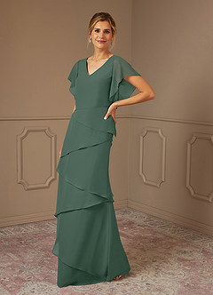 Azazie OHara Mother of the Bride Dresses Sea Moss A-Line V-Neck Chiffon Dress image4