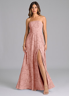 Azazie Wren Bridesmaid Dresses Rosette A-Line Strapless Floral Burnout Dress image1