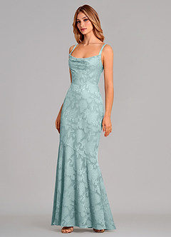 Azazie Aubrey 신부 들러리 드레스 인어 절하다 플로럴 번아웃 바닥 길이 드레스 image3