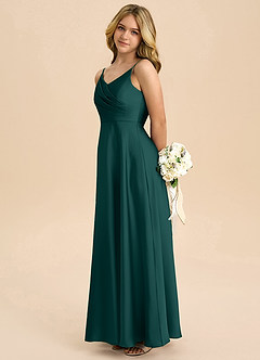 Azazie Bug Junior Linia A Pofałdowany Satyna elastyczna Długość podłogi Młodsza druhna Sukienka image7