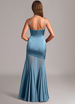 Azazie Uma Vestidos de damas de honor Vestido de Azul Acero de Gasa de Corte Sirena Convertible con Sin tirantes image5
