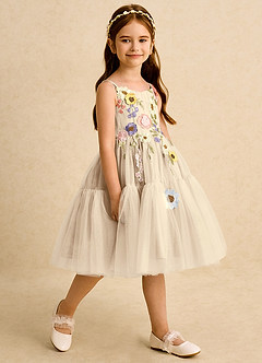 Azazie Osea vestidos de niña de las flores Vestido de Champán de Tul de Princesa con Plisado image5