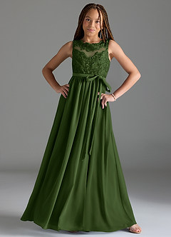 Azazie Elly Junior A-Line Blonder Chiffon Gulv-længde Junior brudepige Kjole image3