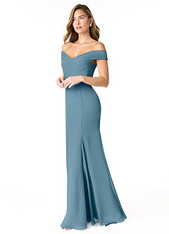 Azazie Lecia Bridesmaid Dresses Bermuda Empire Off-The-Shoulder Pleated Chiffon Convertible Dress image3