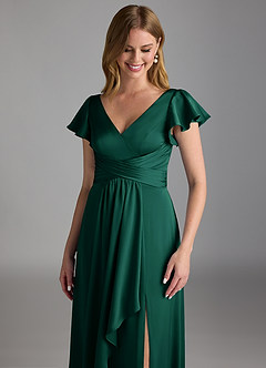 Azazie Omari Bridesmaid Dresses Emerald A-Line Stretch Satin Dress image10