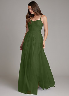 Azazie Teagan Bridesmaid Dresses Olive A-Line Sweetheart Neckline Tulle Dress image1