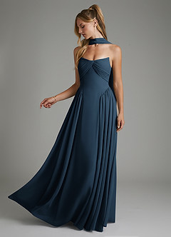 Azazie Evan At-home Try On Dresses Dark Navy A-Line Strapless Chiffon Dress image1