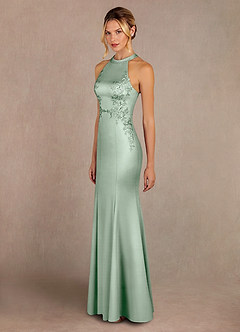 Azazie Tyra Mother of the Bride Dresses Agave Mermaid Lace Stretch Satin Dress image2