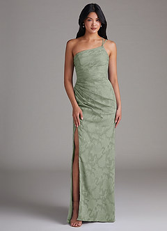 Azazie Eren Bridesmaid Dresses Agave Sheath One Shoulder Floral Burnout Dress image1