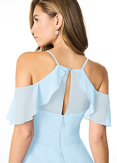 Azazie Dakota Brautjungfernkleider A-Linie V-Hals Gefaltet Chiffon Kleid Himmelblau image4