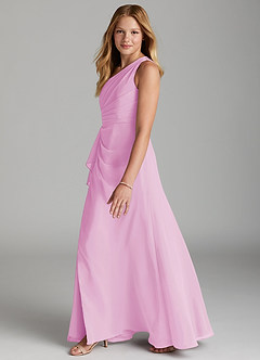 Azazie Maive Junior Candy Pink A-Line Pleated Chiffon Dress image5