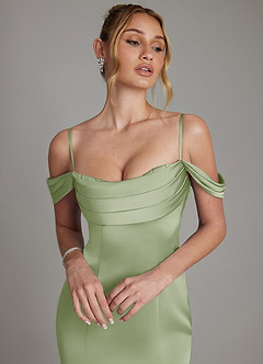 Azazie Nira Brautjungfernkleider Meerjungfrau-Linie Korsett Stretch-Satin Kleid Staubiger Salbeigrün image3