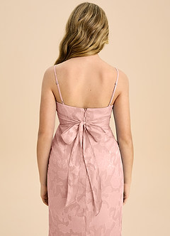 Azazie Mai Junior Powder Pink Sheath Pleated Floral Burnout Dress image7