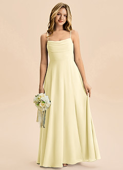 Azazie Bear Junior Lemon Sorbet A-Line Pleated Chiffon Dress image1