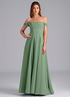 Azazie Almina Jurken voor bruidsmeisjes Converteerbaar Jurk van Chiffon met A-Lijn Off the Shoulder Matcha image1