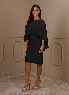 Azazie Mirra Mother of the Bride Dresses Black Sheath Scoop Pleated Chiffon Dress image2