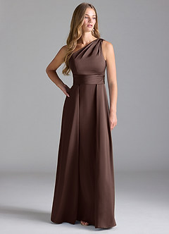 Azazie Dallas Bridesmaid Dresses Ganache A-Line One Shoulder Stretch Satin Dress image3