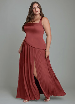 Azazie Stephanie Bridesmaid Dresses Terracotta A-Line Pleated Stretch Satin Dress image11
