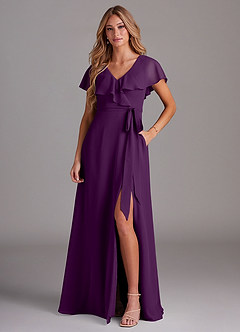 Azazie Lainey Brautjungfernkleider A-Linie mit Taschen Chiffon Kleid Traube image1