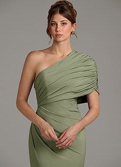 Azazie Essence Bridesmaid Dresses Pistachio Sheath One Shoulder Premium Stretch Jersey Dress image7