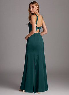 Azazie Elana Bridesmaid Dresses Pine Sheath Side Slit Stretch Satin Dress image2