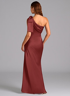 Azazie Yuanna Bridesmaid Dresses Terracotta Mermaid One Shoulder Stretch Satin Dress image2