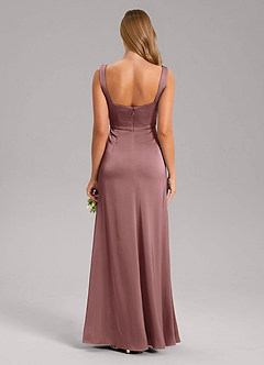 Azazie Frostine Bridesmaid Dresses Vintage Mauve A-Line Bow Stretch Satin Dress image2