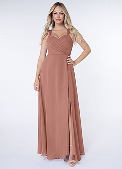 Azazie Nahrin At-home Try On Dresses Matcha A-Line V-Neck Pleated Chiffon Dress image1