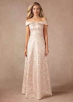 Azazie Maria Mother of the Bride Dresses Dusty Rose A-Line Off the Shoulder Jacquard Dress image1