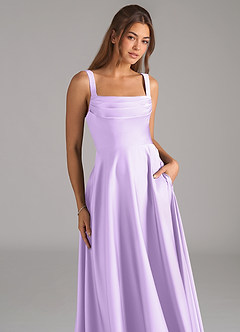 Azazie Shaude Bridesmaid Dresses Lilac A-Line Pleated Stretch Satin Dress image2