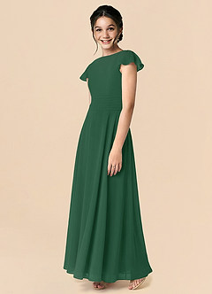 Azazie Payton Junior Dark Green A-Line Bow Chiffon Dress image4