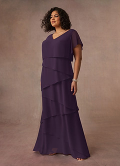 Azazie OHara Mother of the Bride Dresses Plum A-Line V-Neck Chiffon Dress image13