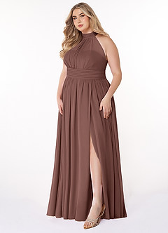 Azazie Iman Bridesmaid Dresses Espresso A-Line A-Line Ruched Chiffon Dress image10